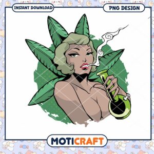 Stylish PNG Design of a Retro Woman with Cannabis Theme