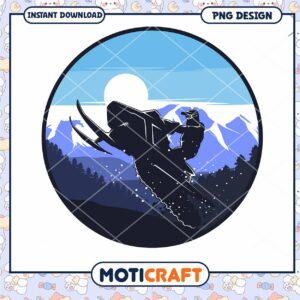 Snowmobile Adventure Mountain Scene PNG Digital Download