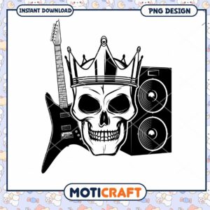 Skull Crown Guitar and Speaker PNG Design Instant Download