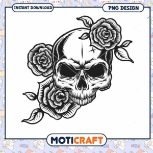 Skull and Roses PNG Graphic for Instant Download Design