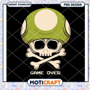 Skull and Mushroom Game Over PNG Digital Download Design