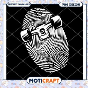 Skateboard Fingerprint Design PNG Instant Download File