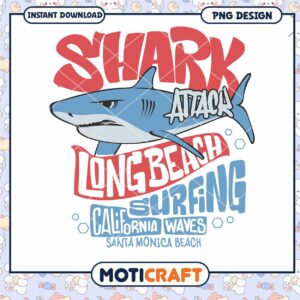 Shark Attack Surfing Design Long Beach California PNG Art