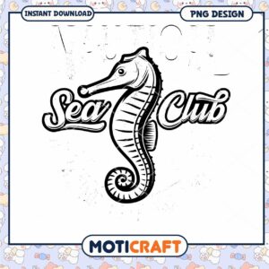 Seahorse Club Vintage Design PNG Instant Download Art