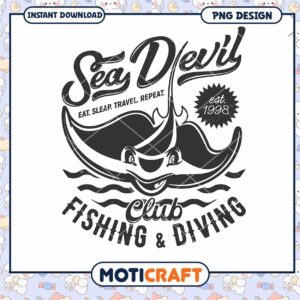 Sea Devil Fishing and Diving Club PNG Vintage Design Download