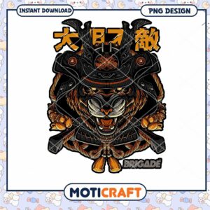 Samurai Tiger Graphic Design PNG Instant Download Art