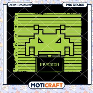 Retro Space Invader PNG Design Instant Download Art