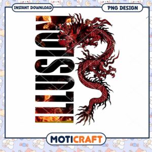 Red Dragon Illusion PNG Design Instant Download Artwork