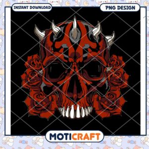 Red and Black Skull with Roses PNG Instant Download Design