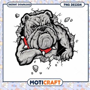 Powerful Bulldog Breaking Through Wall PNG Design Download