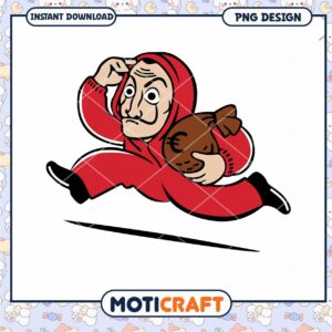 PNG Design of Cartoon Character Running with Bag of Loot