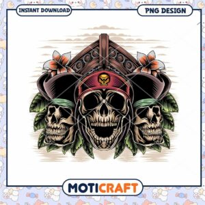 Pirate Themed Skull Art PNG Design for Instant Download