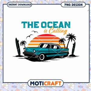 Ocean is Calling Retro Car Surfing PNG Design Download