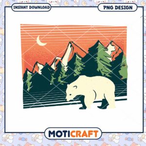 Mountain Landscape with Bear PNG Design Instant Download