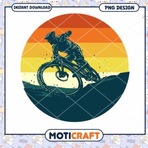 Mountain Biker Silhouette Retro Style PNG Instant Download