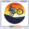 Mountain Biker Jumping Against Sunset Background PNG Design