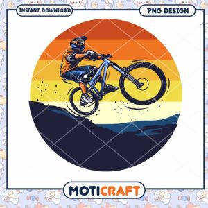 Mountain Biker Jumping Against Sunset Background PNG Design