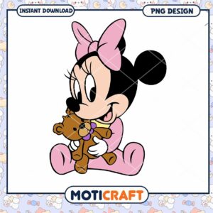 Minnie Mouse PNG Design Cuddling Teddy Bear for Kids