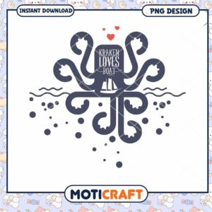 Kraken Loves Boat Cute Octopus PNG Design for Download