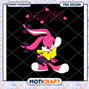 Happy Pink Bunny PNG Design Instant Download Art File