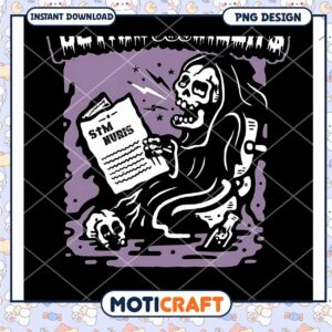 Grim Reaper Skeleton Reading Scroll PNG Digital Download Art