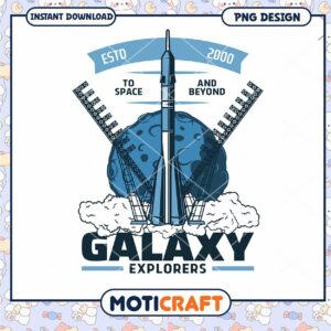 Galaxy Explorers Rocket Design PNG Instant Download Art