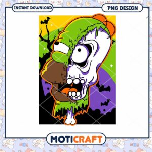 Funny Zombie Skull Cartoon PNG Instant Download Design