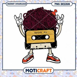 Funny Retro Cassette Tape with Hair Graphic PNG Design