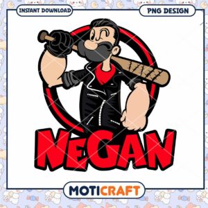 Funny Negan Cartoon Character PNG Instant Download Design