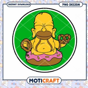 Funny Donut Buddha Cartoon PNG Design for Instant Download
