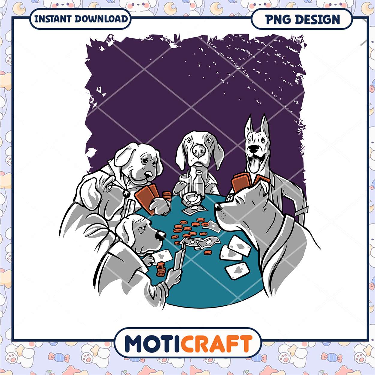 Funny Dogs Playing Poker PNG Instant Download Design Art Funny Dogs Playing Poker PNG Instant Download Design Art