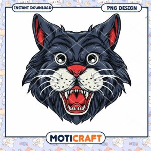 Funny Black Cat Head Illustration PNG Instant Download Art