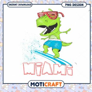 Fun Miami Dinosaur Design PNG for Instant Download Art