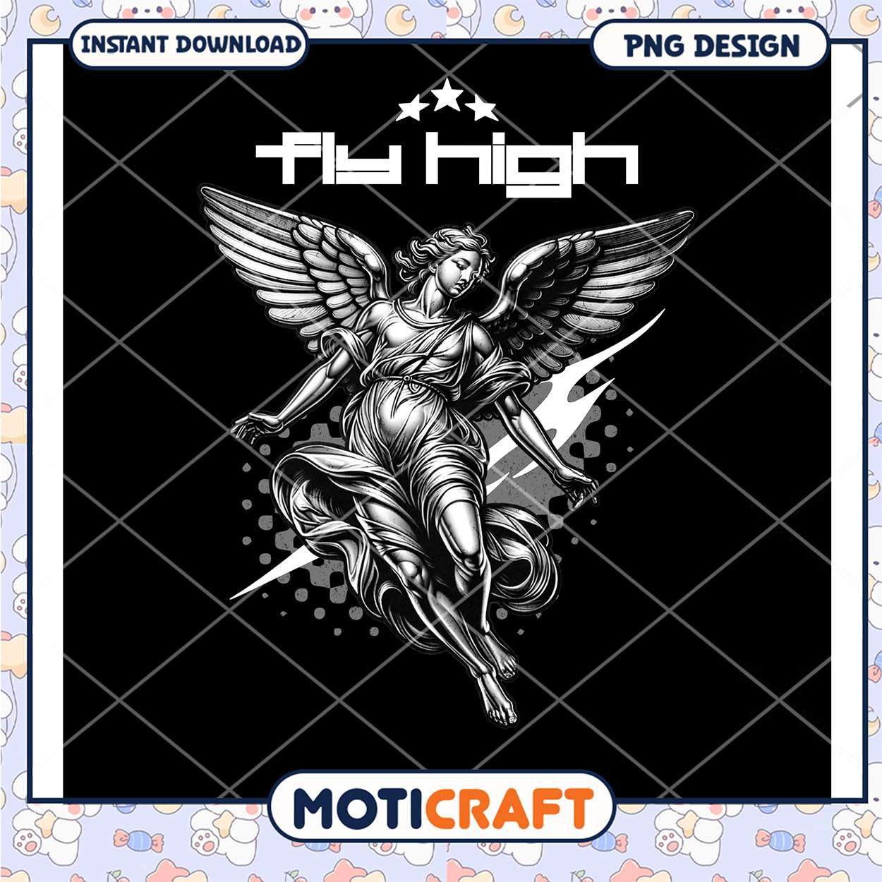 Fly High Angel Graphic PNG Design for Instant Download Fly High Angel Graphic PNG Design for Instant Download