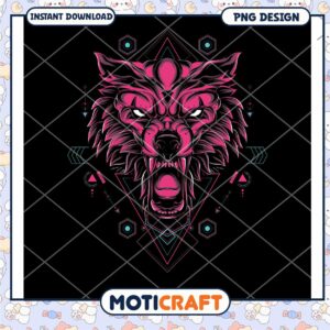 Fierce Pink Wolf PNG Design for Instant Download Art File