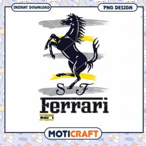 Ferrari PNG Design with Black Horse Instant Download Art