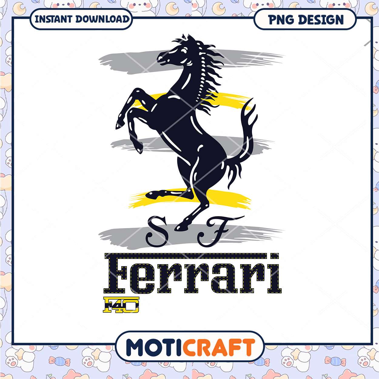 Ferrari PNG Design with Black Horse Instant Download Art Ferrari PNG Design with Black Horse Instant Download Art