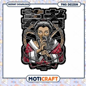 Elegant Samurai Woman with Cards PNG Instant Download Design