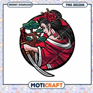 Elegant Samurai Woman with Sword PNG Design Download