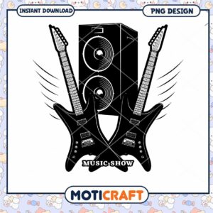 Dynamic Music Show Design with Guitars and Speaker PNG