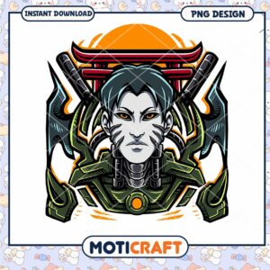 Cyber Samurai Warrior PNG Design Instant Download Art