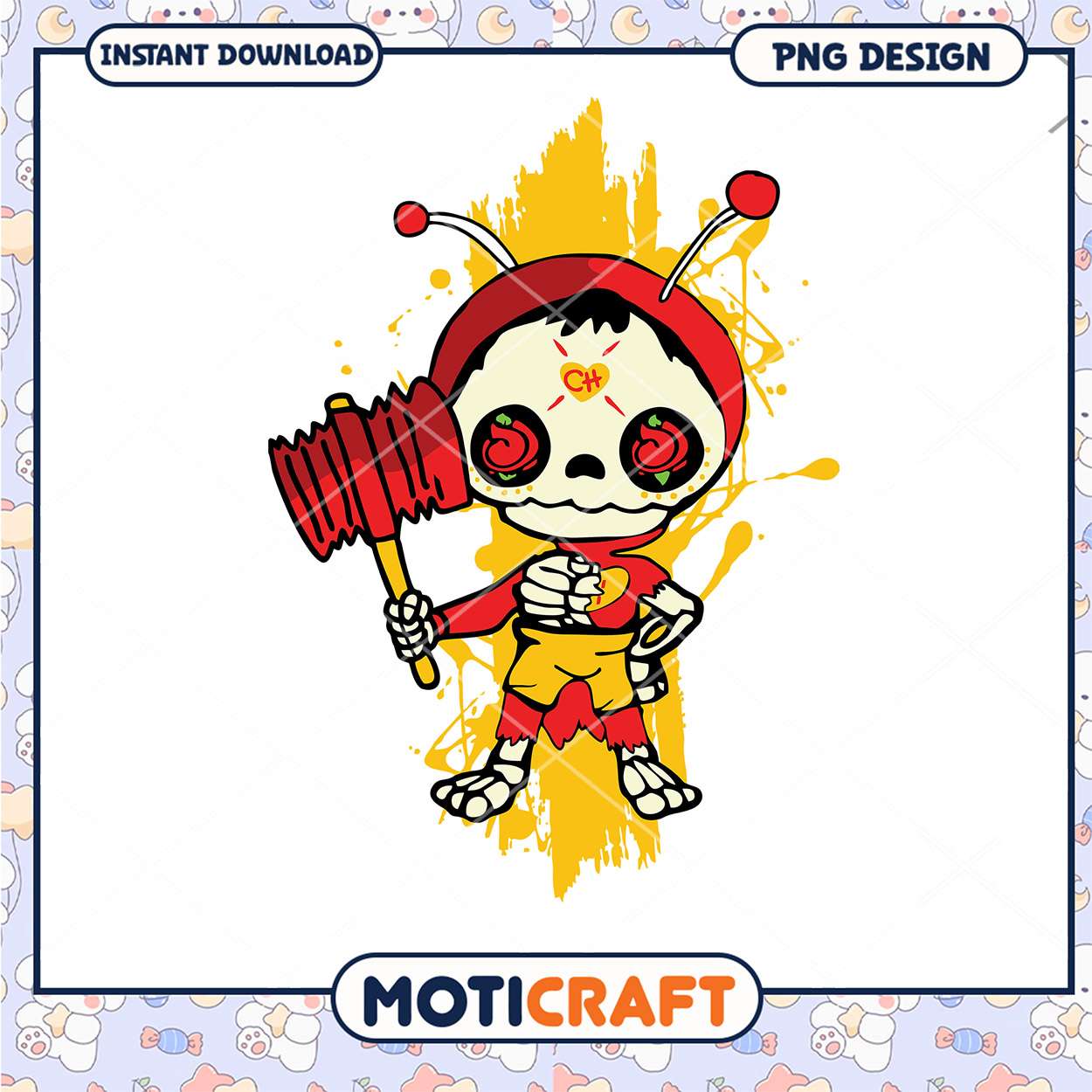 Cute Skull Character PNG Design for Instant Download Art Cute Skull Character PNG Design for Instant Download Art