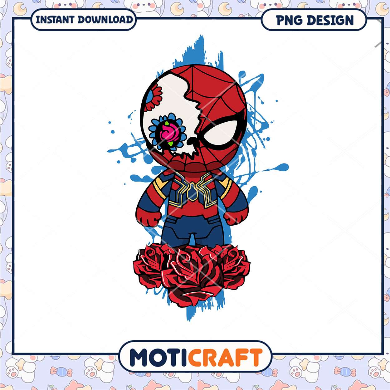 Cute Spider Man PNG Design with Roses for Instant Download Cute Spider Man PNG Design with Roses for Instant Download