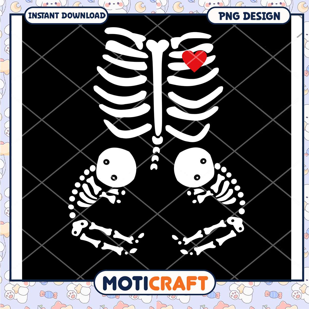 Cute Skeleton Design with Heart PNG Instant Download Art Cute Skeleton Design with Heart PNG Instant Download Art