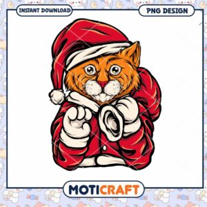 Cute Santa Cat PNG Design for Holiday Downloads Christmas