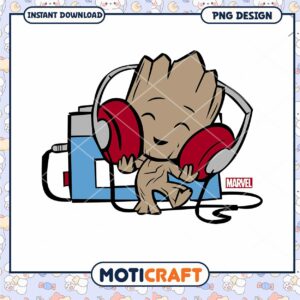 Cute Groot Listening to Music PNG Instant Download Design