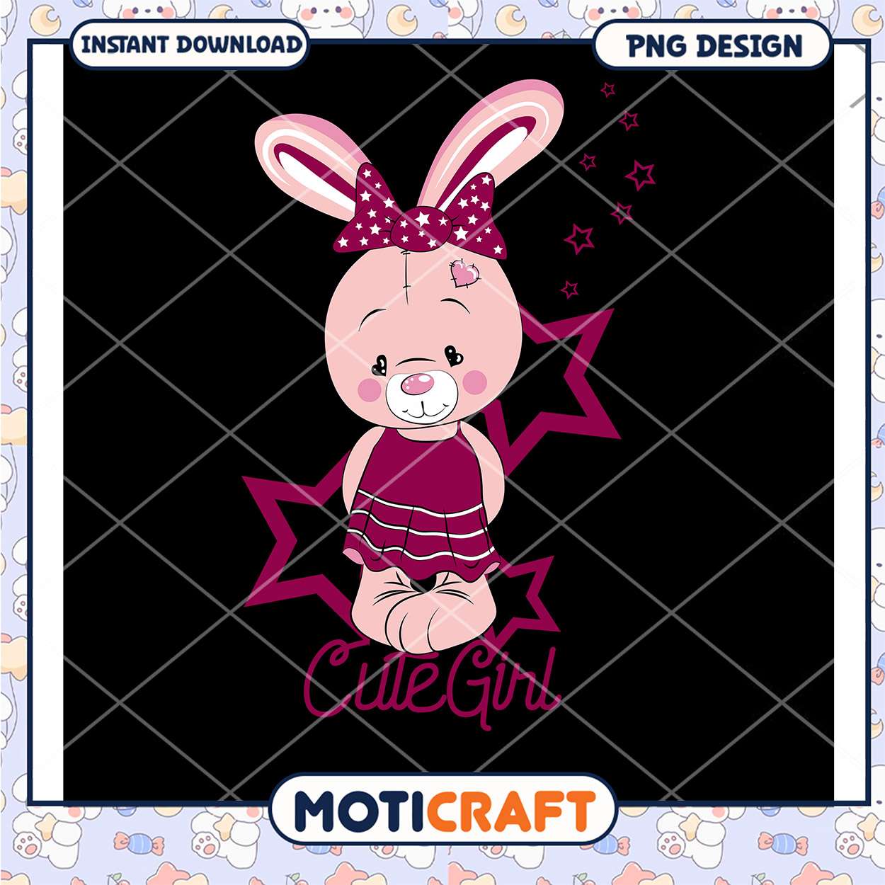 Cute Girl Bunny PNG Design for Instant Download Artwork Cute Girl Bunny PNG Design for Instant Download Artwork
