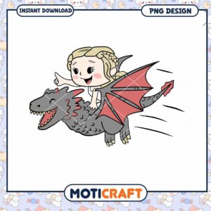 Cute Girl Riding Dragon PNG Art Instant Download Design