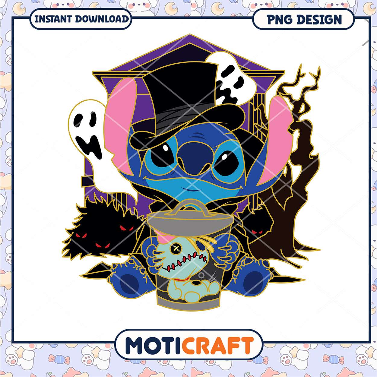 Cute Ghostly Stitch PNG Design for Instant Download Cute Ghostly Stitch PNG Design for Instant Download