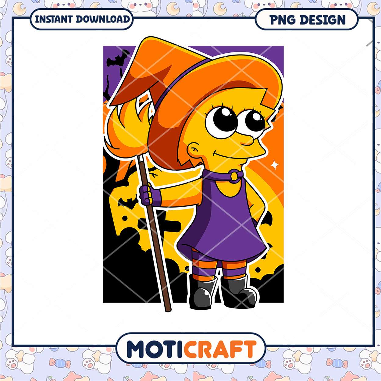 Cute Cartoon Witch PNG Design for Instant Download Art Cute Cartoon Witch PNG Design for Instant Download Art